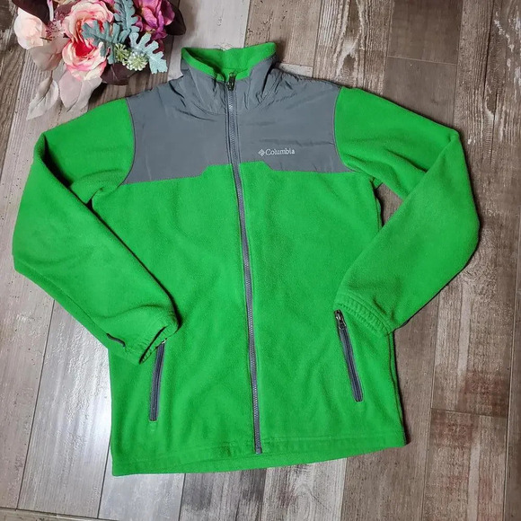 Columbia Green Gray Steens Mountain II Fleece Zip-Up Jacket Boys Large 14/16 EUC - Picture 15 of 15